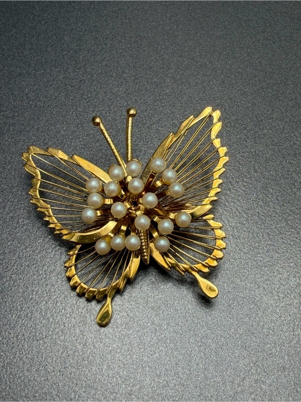 Monet Gold and Pearl Butterfly Brooch #cz103